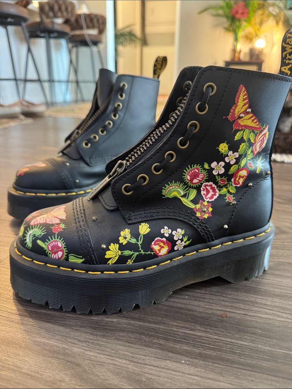 Dr. Martens Black Floral Platform Combat Boots - Picture 3 of 8